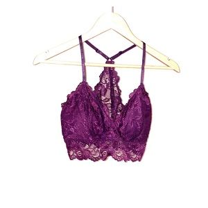 Purple lace bra bralette .
